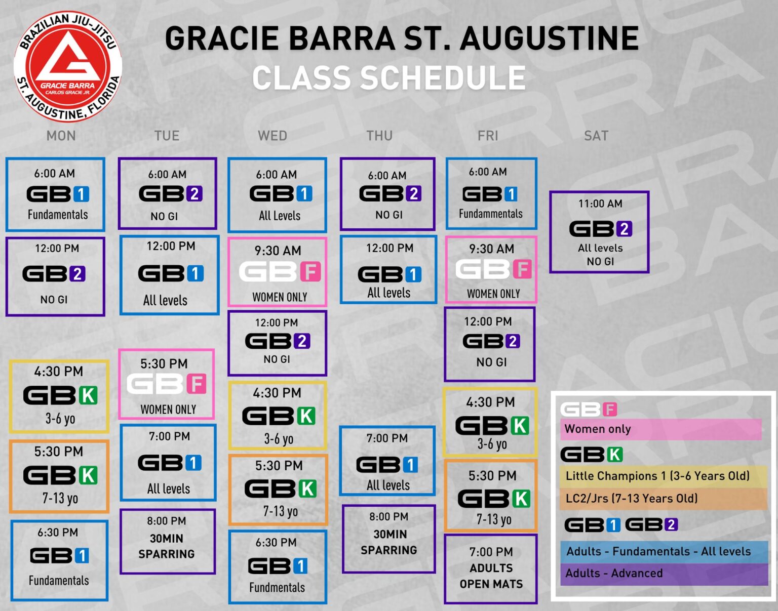 SCHEDULE - Gracie Barra Saint Augustine